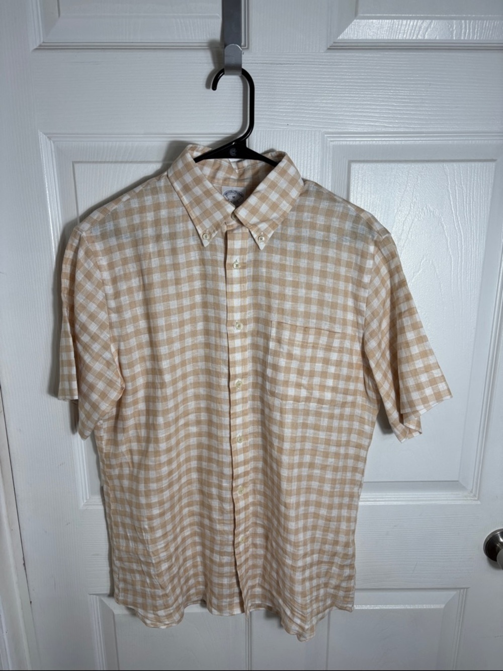 Brooks Brothers Regent Fit Linen Shirt Size Medium Beige Check - Picture 8 of 8